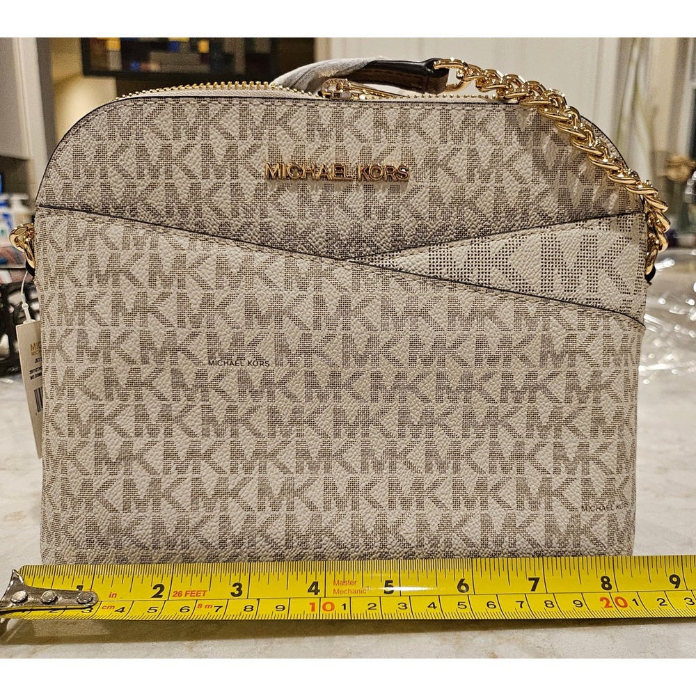 Michael‎ Kors Jet Set Travel Dome Crossbody Bag Vanilla MK Logo Chain Strap